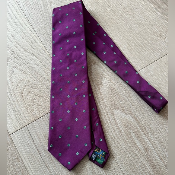 Eton Tie - Made in Italy - Purple with Green Floral Pattern - Picture 2 of 6